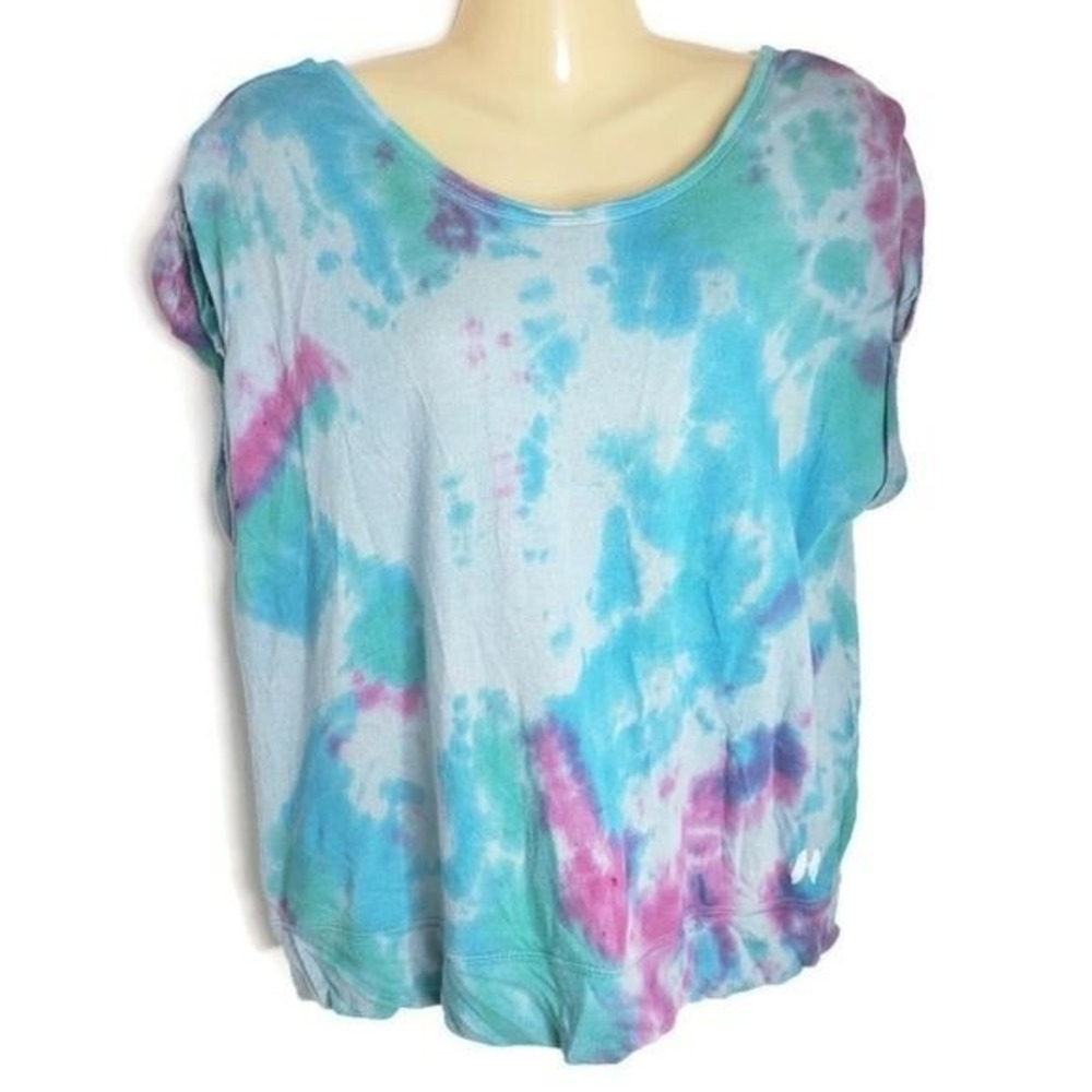 Victoria Secret Sleep Top Womens Medium Blue Tie Dye Open Back Short Sleeve Tee